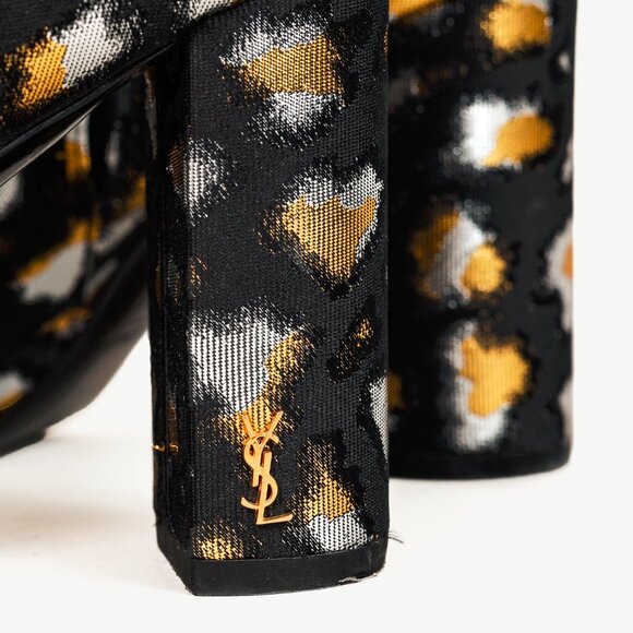 Saint Laurent Loulou Gold & Silver Glitch Leopard Jacquard Ankle Boots - Picture 8 of 11